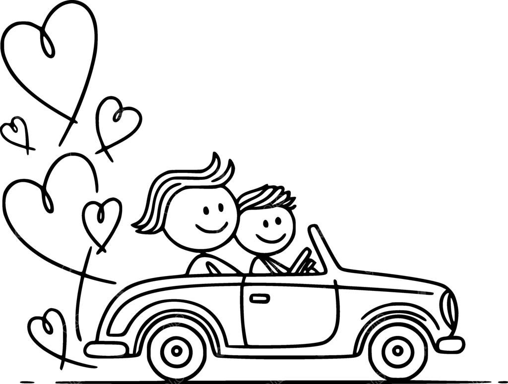 ماشین عروسی بانمک با کارتونی از عروس و داماد