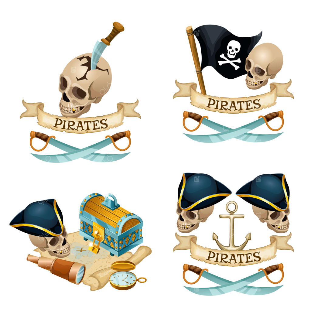 عناصر دزدان دریایی با جمجمه و خنجرها.