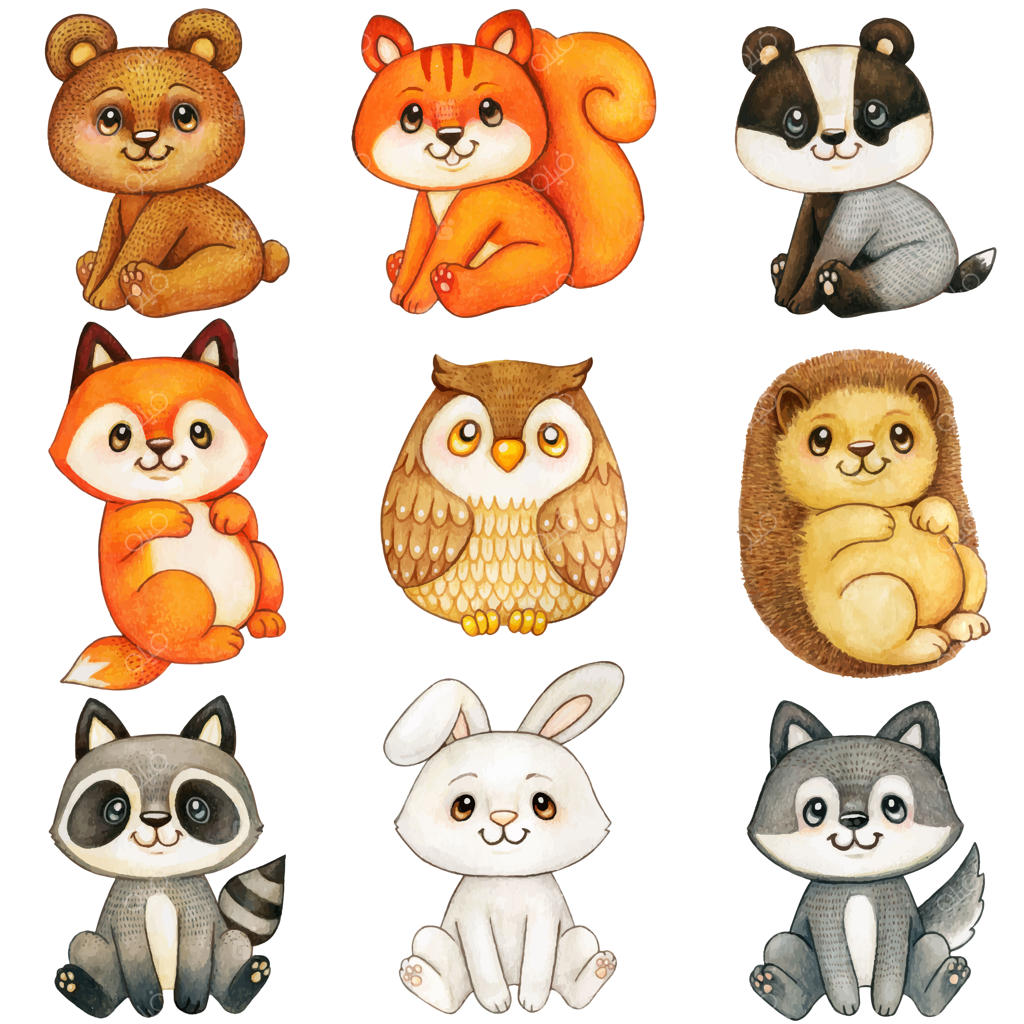 تصاویر بامزه حیوانات جنگلی با آبرنگ