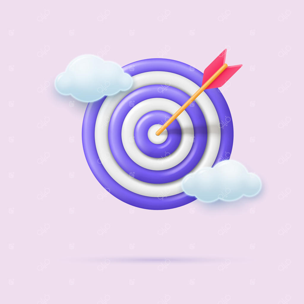 تیر به مرکز هدف در میان ابرها برخورد کرد. مفهوم دستیابی به هدف، هدف مالی کسب‌وکار یا هدف موفقیت. تصویرسازی به سبک کارتونی.