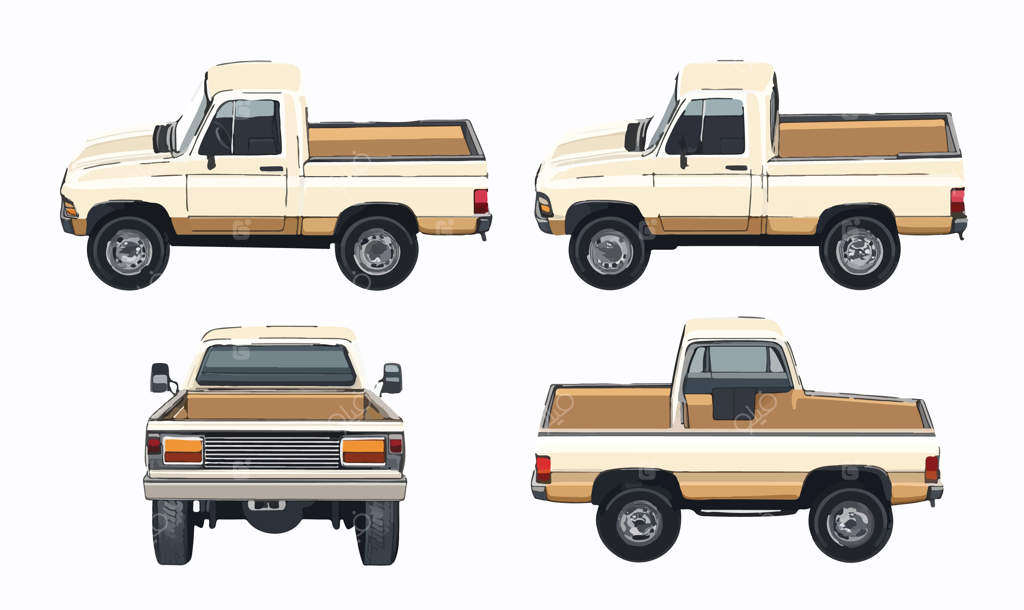 تصویر برداری شیک وانت از زوایای جلو، کنار و عقب