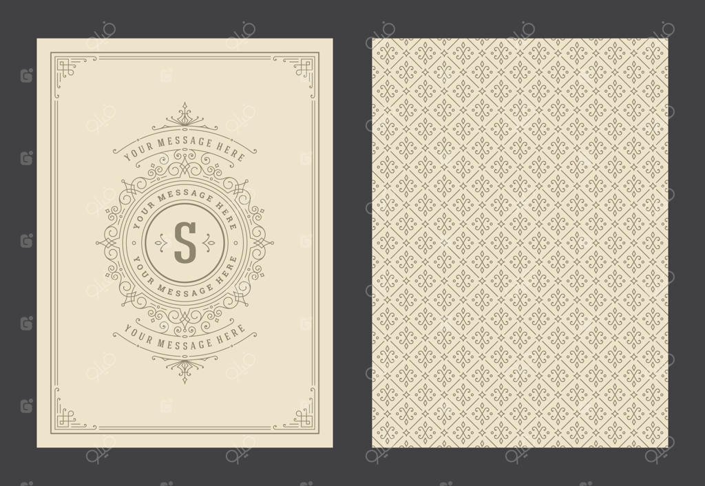 قالب طراحی کارت تبریک کلاسیک با تزیینات خطاطی و فریم دکوراتیو