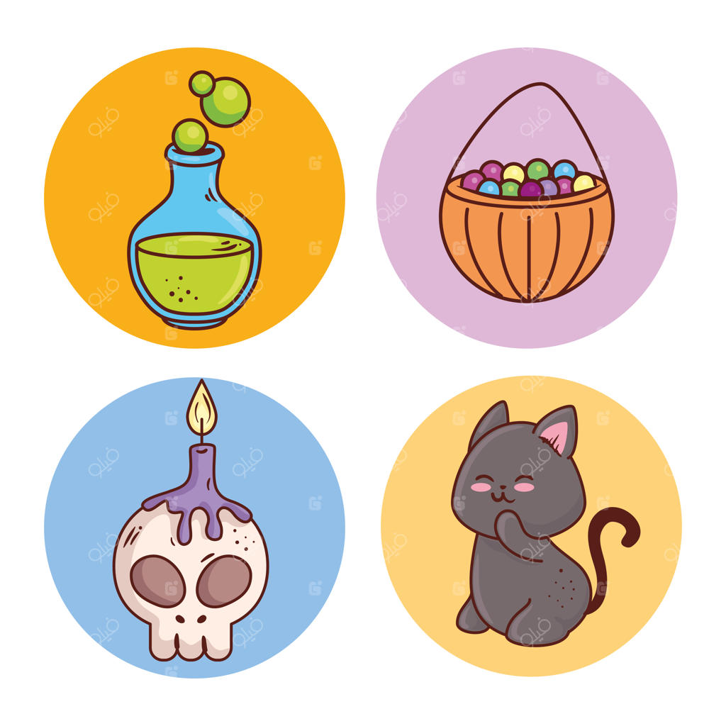 نمادهای هالووین شاد در قاب گرد