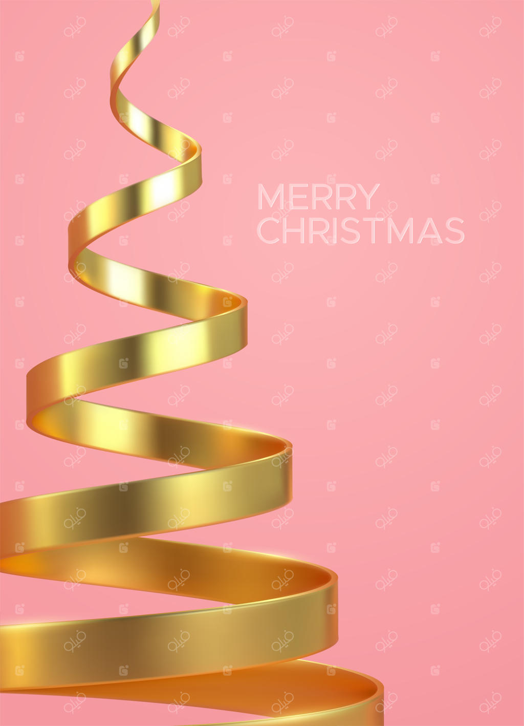 پوستر کریسمس مینیمال با طرح مارپیچ درخت طلایی کریسمس