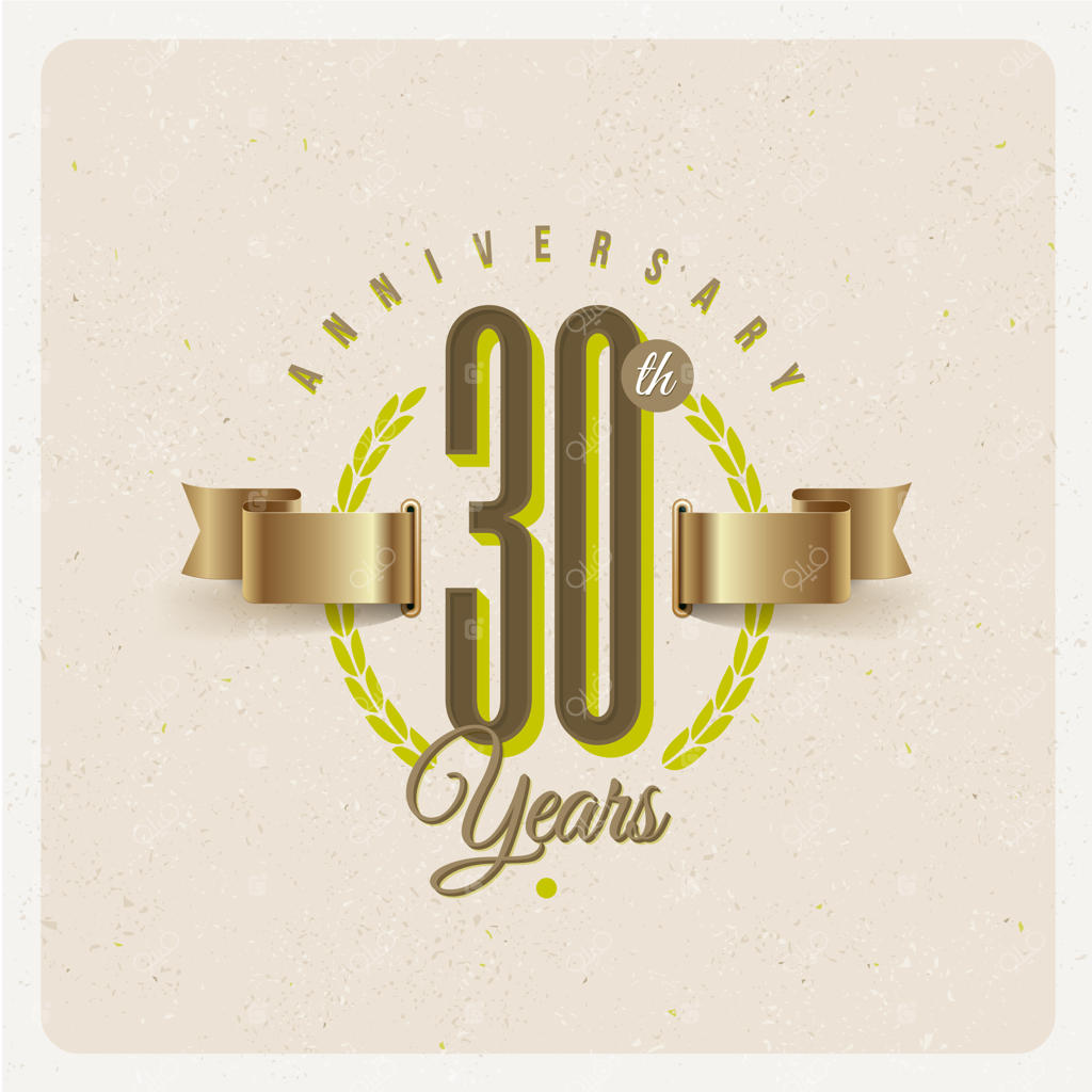 نشان سی امین سالگرد با روبان طلایی و تاج برگ زیتون - تصویرسازی