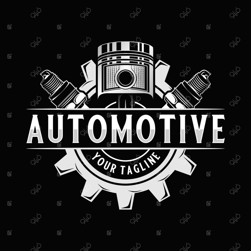 لوگوی خودرویی: پیستون و شمع به عنوان نماد تعمیرگاه خودرو یا موتور سیکلت