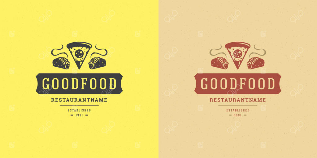 تصویر لوگوی پیتزافروشی: برشی از پیتزا با نمایی از تاکو - مناسب برای منو رستوران و نشان کافه