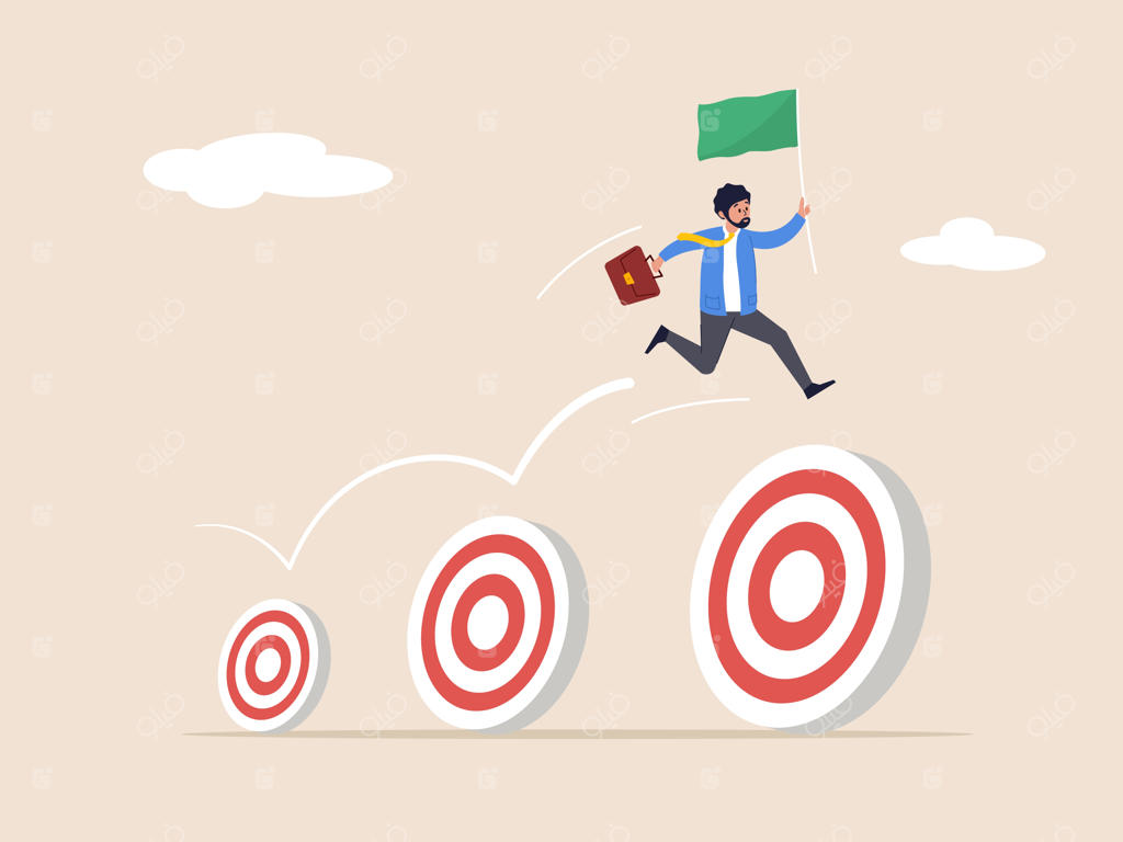 مفهوم موفقیت کارمند، رشد و توسعه شغلی، دستاورد، بهبود کار یا ترفیع