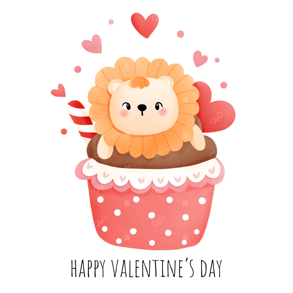 کاپ‌کیک روز ولنتاین با طرح شیر، تصویر وکتور
