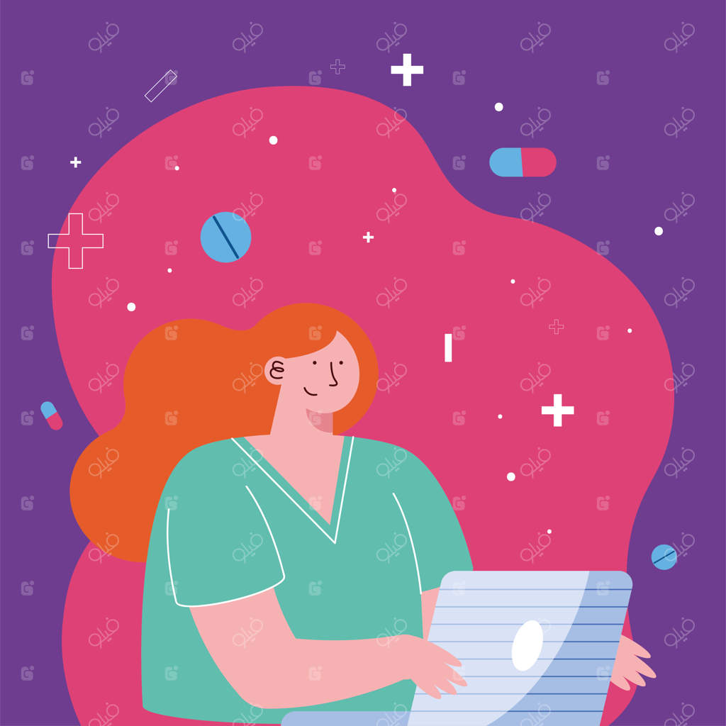 پزشک زن مشغول استفاده از لپ‌تاپ