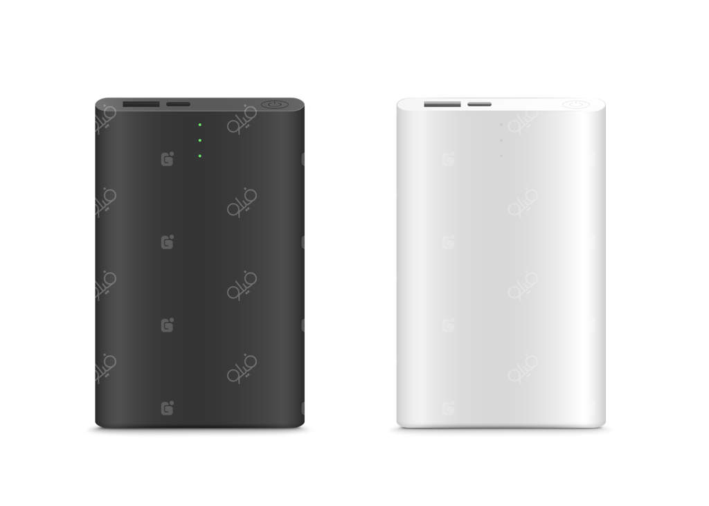 پاور بانک جدا شده. سفید و سیاه. تصویرسازی واقعی وکتور