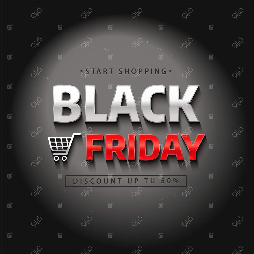 برچسب حراج جمعه سیاه. نوشته‌ای واقعی در تاریکی زیر نور.