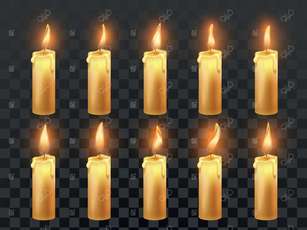 انیمیشن شعله شمع: شمع‌های مومی نارنجی در حال سوختن، شعله‌های شمع و حرارت آتش به صورت واقعی و انیمیشنی