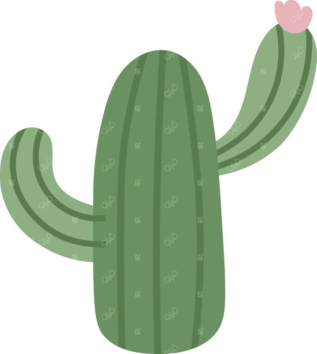 تصویر مینیمالیستی از یک کاکتوس سبز با یک گل صورتی در بالا، نمادی از گیاهان بیابانی و سازگاری با آب و هوای خشک