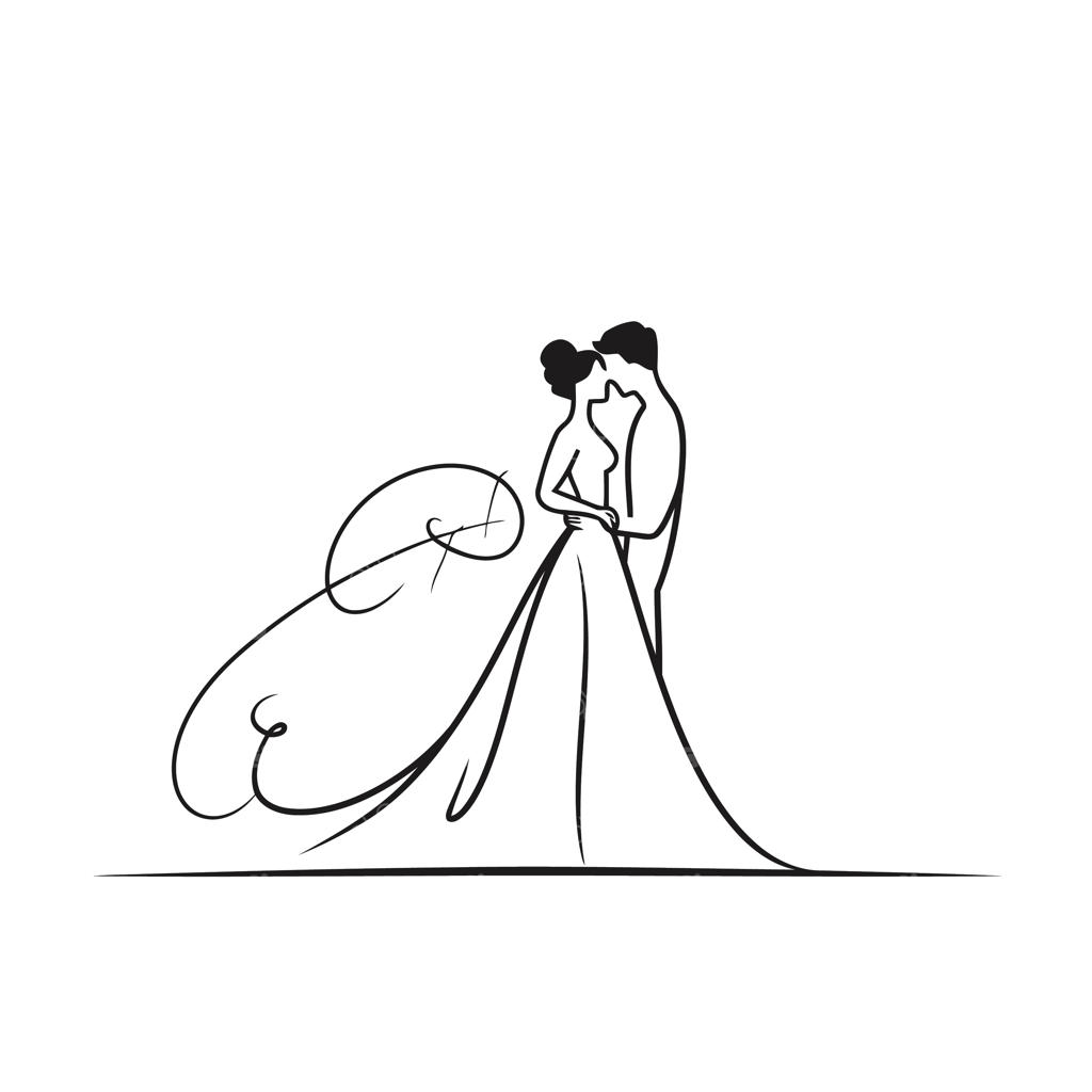 طراحی خطی ساده عروس و داماد با پس‌زمینه جداشده