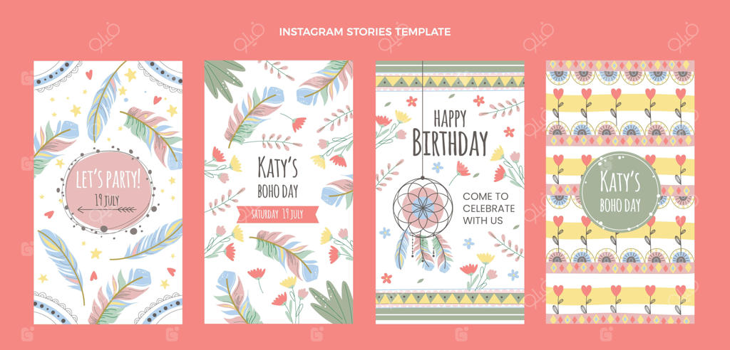 داستان‌های تولد بوهو با طراحی دستی برای اینستاگرام