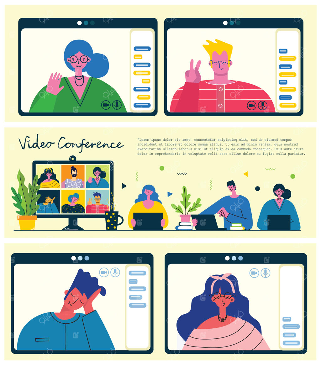 مفهوم آموزش، کارآموزی، کلاس آنلاین و یادگیری الکترونیکی با طراحی تخت؛ مجموعه قالب بنرهای آیکون و تصویرسازی وب؛ معلم در کنار انبوه کتاب، لپ‌تاپ و اسناد