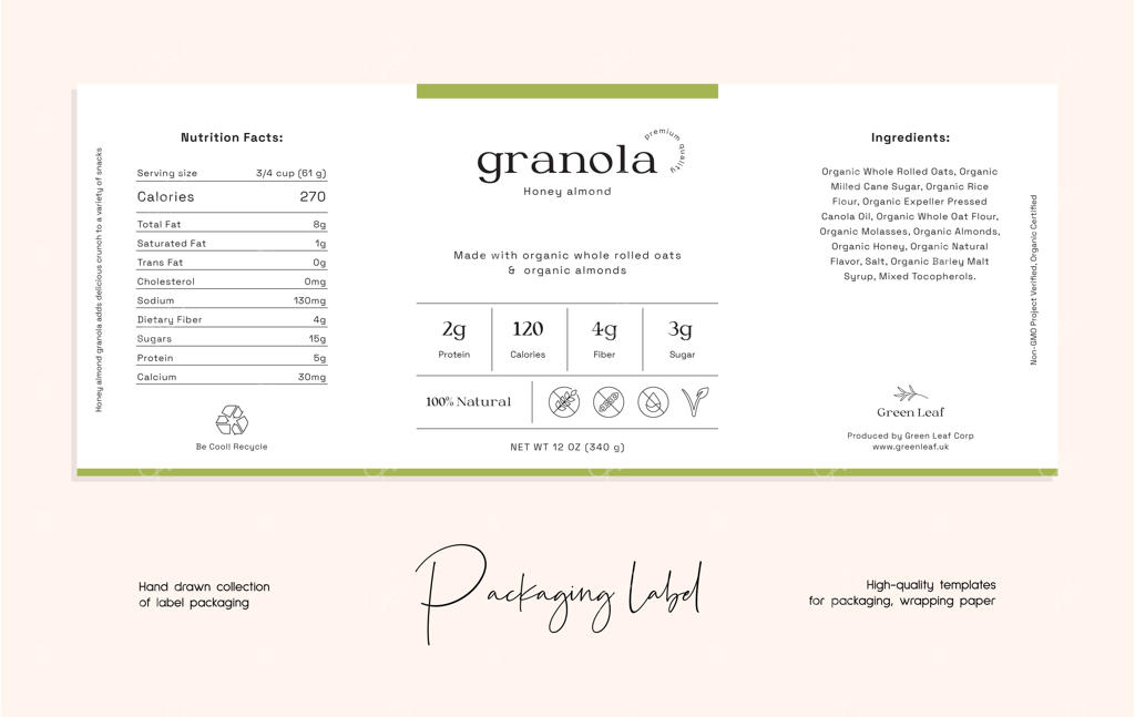 طرح برچسب بسته‌بندی غذا با طراحی دستی وکتور خطوط