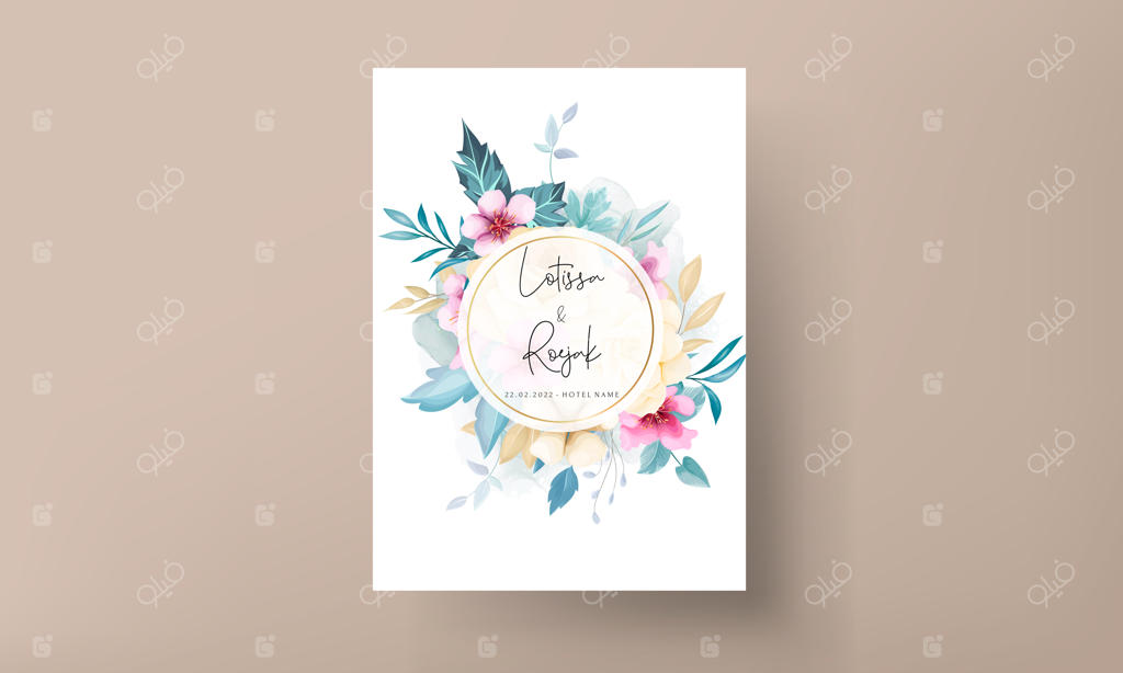 ست کارت دعوت عروسی با طراحی دستی زیبا از گل‌های رز