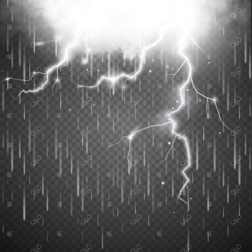 طوفان با رعد و برق به صورت مجزا روی پس‌زمینه شفاف