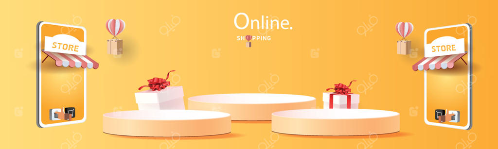 خرید آنلاین با گوشی هوشمند و تخفیفات ویژه برای بانوان - بنر تبلیغاتی با زمینه صورتی برای فروشگاه اینترنتی.