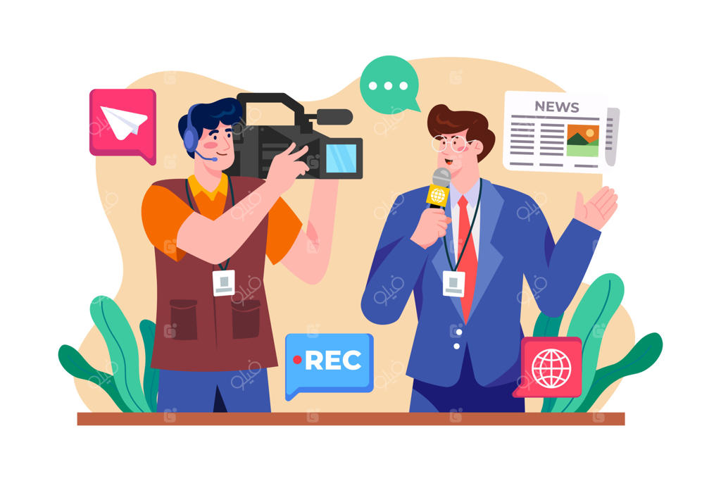 تصویرسازی مفهومی روزنامه‌نگار با پس‌زمینه سفید