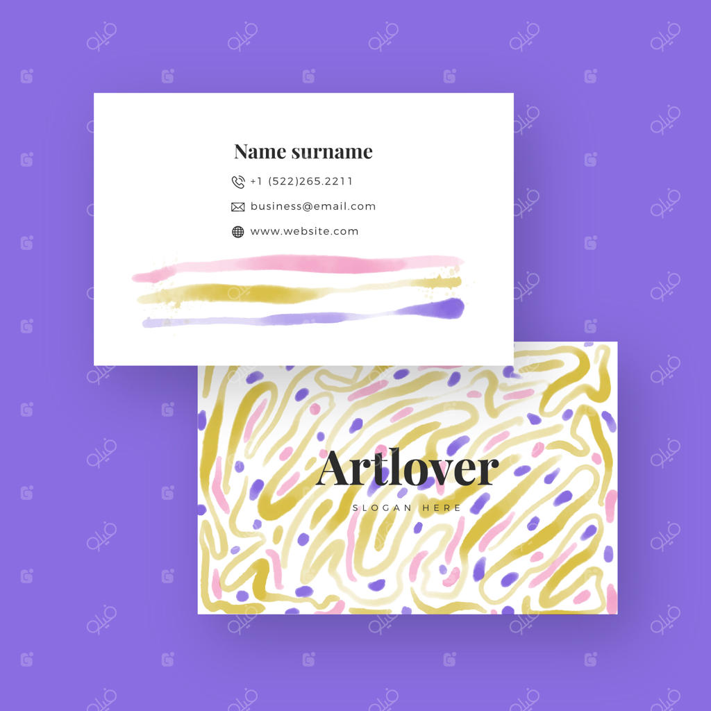 قالب کارت ویزیت افقی دو رو با طرح انتزاعی آبرنگی