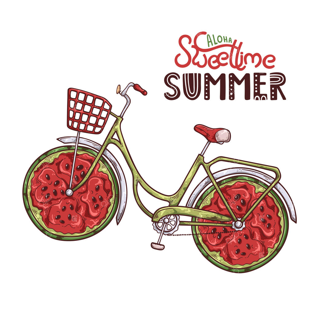 تصویرسازی وکتوری دوچرخه با چرخ‌های هندوانه‌ای.