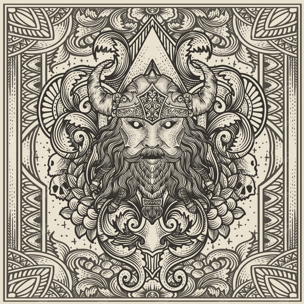 تصویر سر وایکینگ با تزیینات حکاکی قدیمی