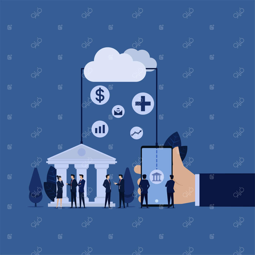 ادغام بانکداری تجاری با اپلیکیشن موبایلی آنلاین شامل بیمه، سلامت و سرمایه‌گذاری مالی.