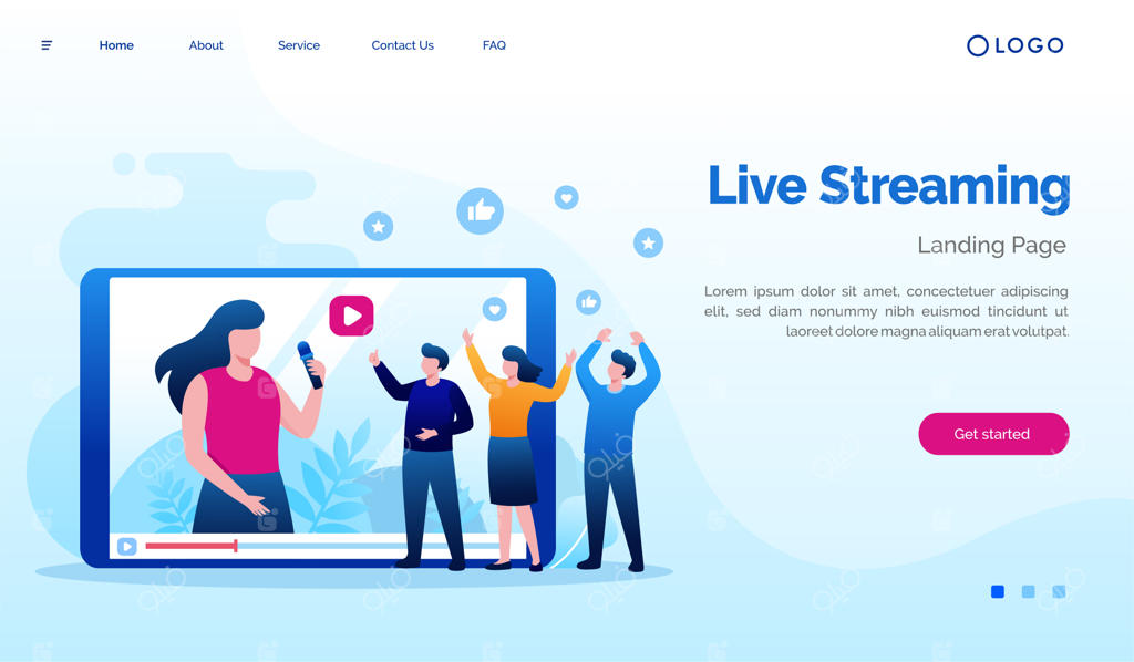 تصویرسازی صفحه فرود وب‌سایت پخش زنده