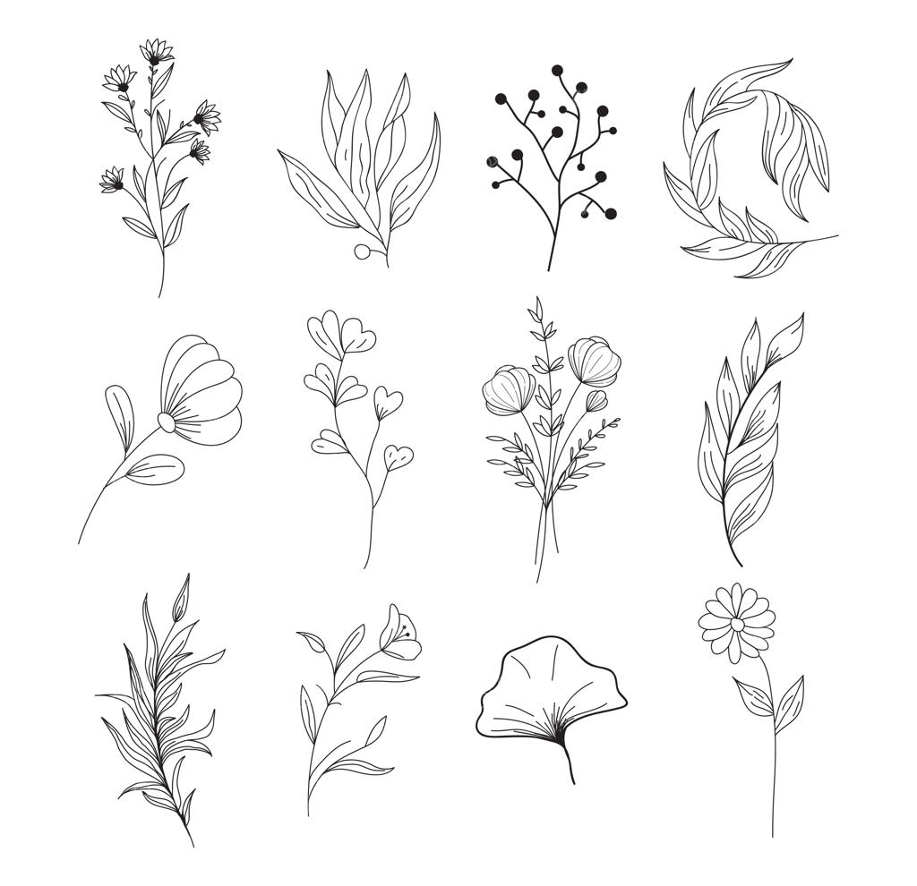 وکتور رایگان طرح خطی ساده گل با طراحی دستی و تخت