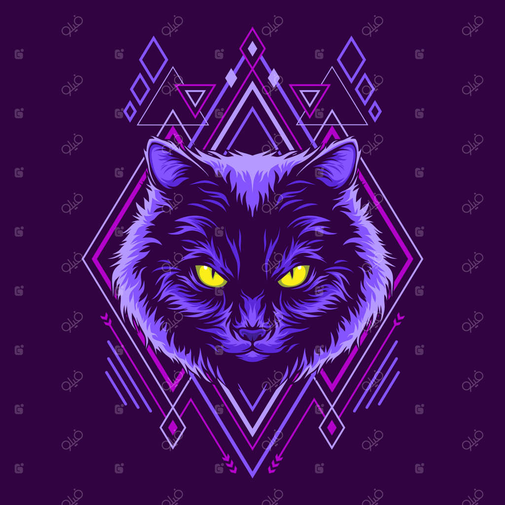 تصویر طراحی سر گربه به سبک هندسی