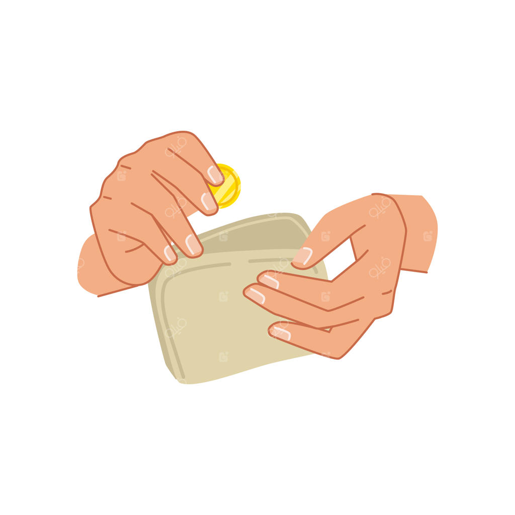 دست‌هایی که سکه را در کیف پول قرار می‌دهند: پس‌انداز و درآمد