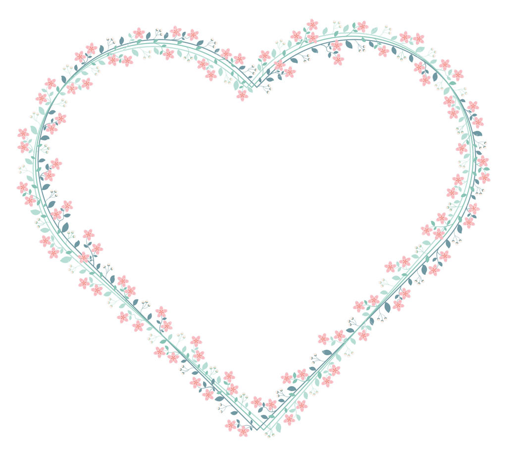 قاب حاشیه‌ای با تاج گل قلبی سبز و هلوی زرد و شکوفه‌های گیلاس