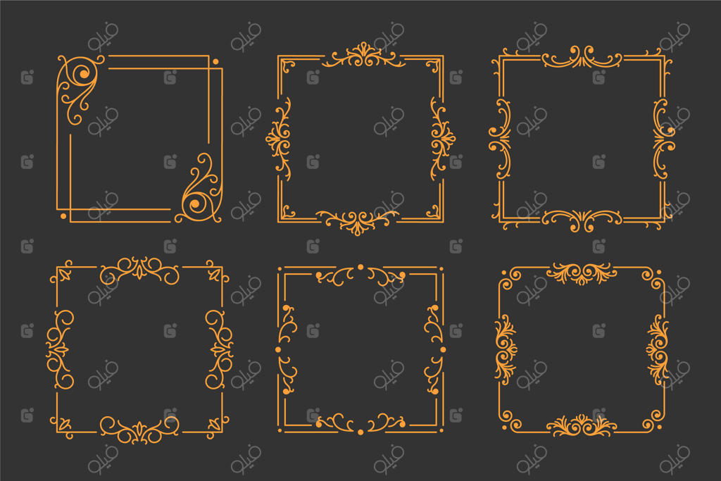 مجموعه‌ای از قاب‌های طلایی قدیمی روی پس‌زمینه سیاه