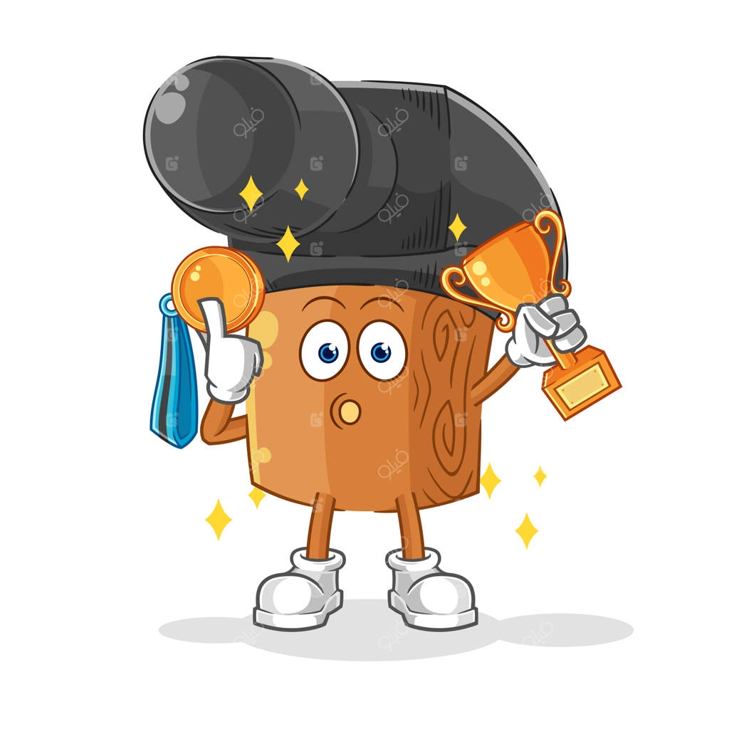 شخصیت کارتونی برنده با چکش و جام قهرمانی