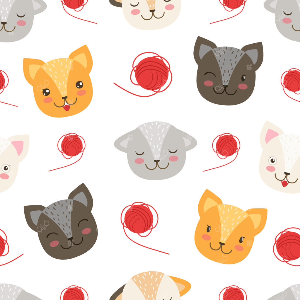 طرح یکپارچه سرهای بامزه گربه‌ها، طراحی پارچه حیوانات خانگی، کاغذ دیواری و پس‌زمینه کارتونی