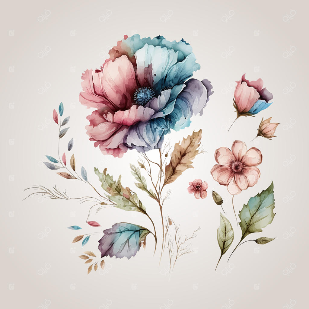 مجموعه وکتور رایگان گل‌های آبرنگی