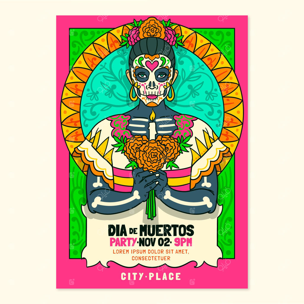 قالب پوستر عمودی نقاشی دستی روز مردگان