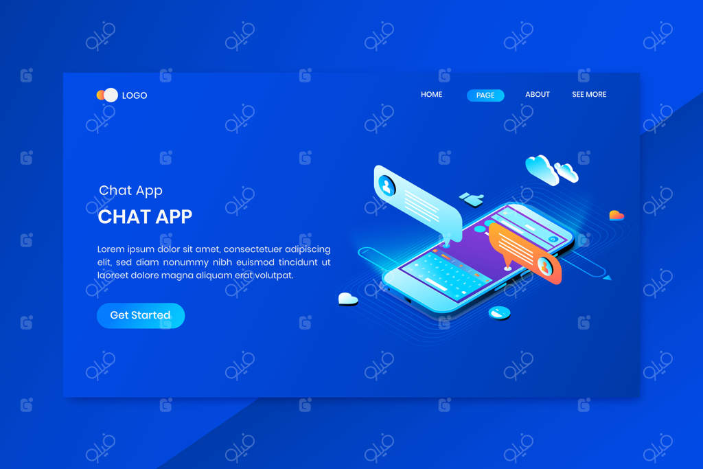 صفحه فرود مفهومی ایزومتریک برای اپلیکیشن چت