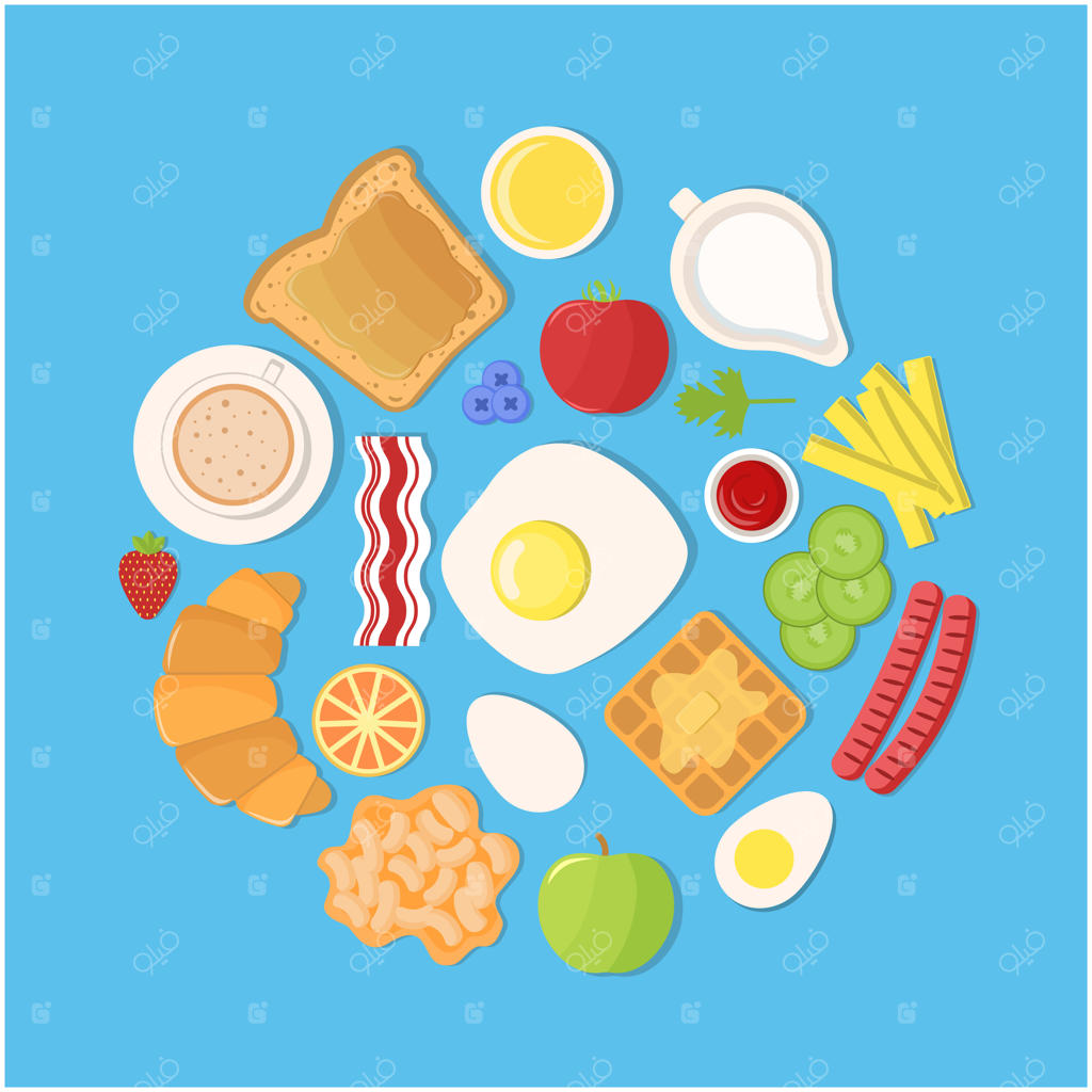 مجموعه‌ای از محصولات صبحانه به سبک مینیمال.