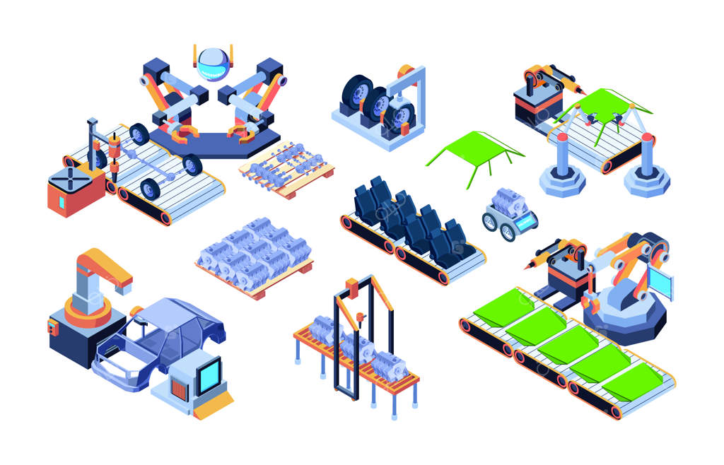 اتوماسیون تولید خودرو: رباتیک در صنعت خودروسازی با تصاویر ایزومتریک جذاب و خدمات هوشمند رباتیک