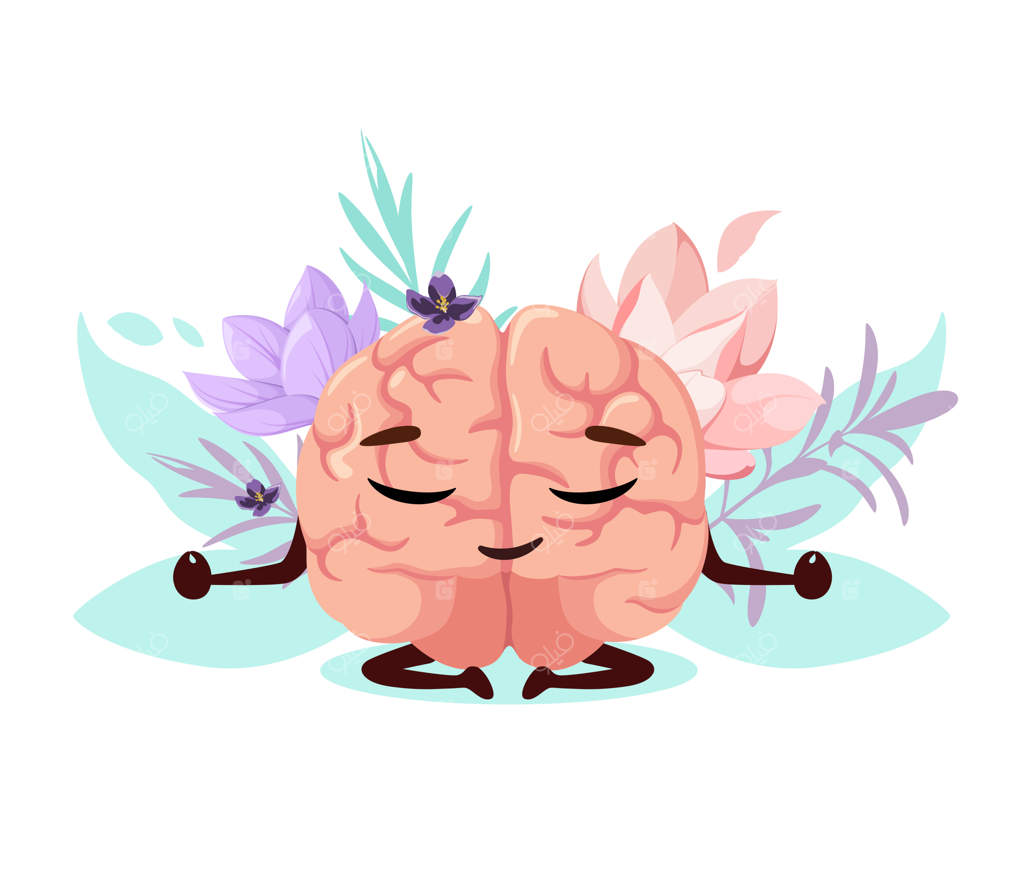 مغز بانمک در حالت لوتوس. سلامت روان. طراحی کارتونی.
