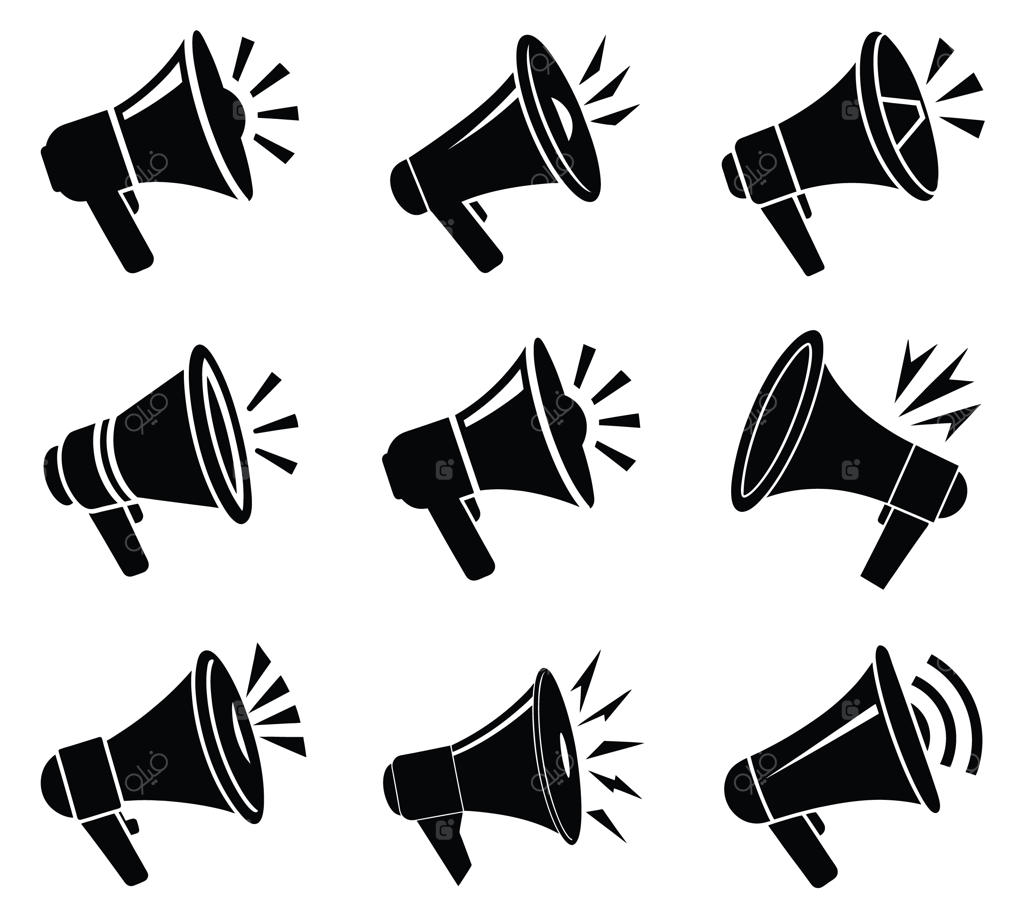 مجموعه آیکون‌های سیلوئت سیاه بلندگو، نماد اعلان صوتی