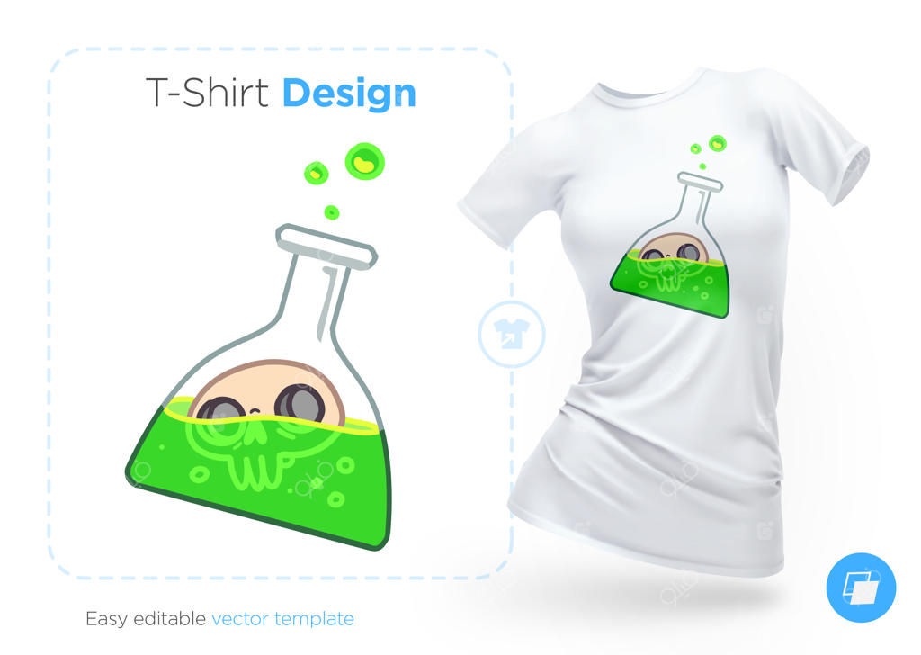 طرح تیشرت با جمجمه درون شیشه. چاپ برای لباس‌ها، پوسترها یا سوغاتی‌ها. تصویر وکتور.