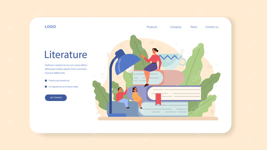 صفحه اصلی یا بنر وب برای درس ادبیات در مدرسه