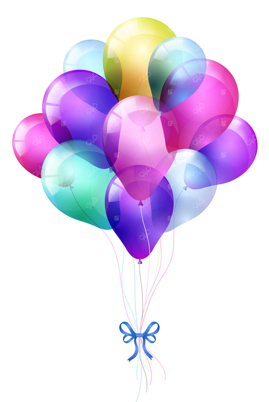 دسته‌ای واقعی از بادکنک‌های براق و رنگارنگ در آسمان