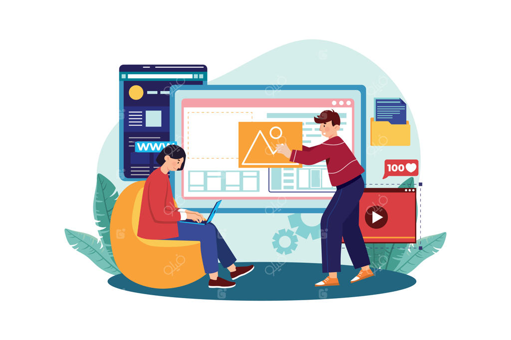 تصویرسازی مفهومی طراح UI/UX در پس‌زمینه سفید