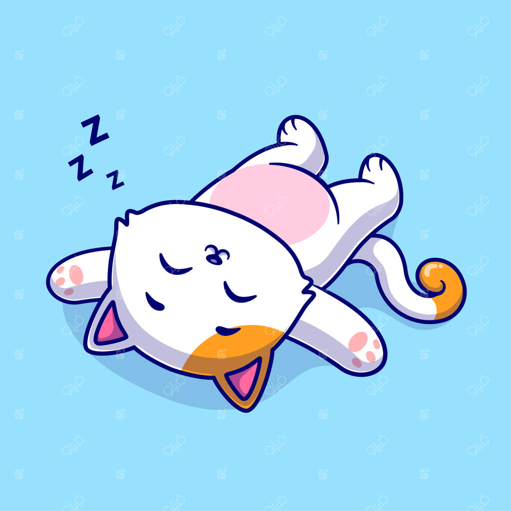 کارتون وکتور آیکون گربه خواب بامزه. آیکون حیوانات و طبیعت، طراحی فلت و منحصر به فرد.